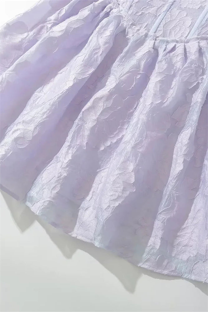 
                      
                        V-neck Lilac Jacquard A-line Short Dress
                      
                    