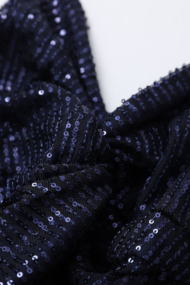 
                      
                        V-neck Navy Blue Sequin Long Dress with Keyhole
                      
                    