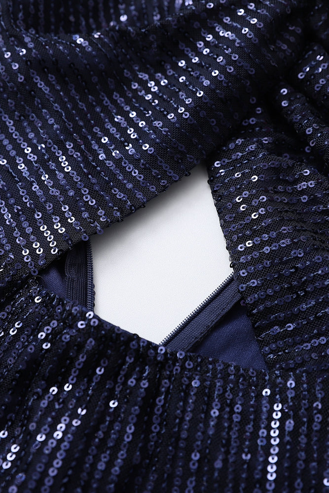 
                      
                        V-neck Navy Blue Sequin Long Dress with Keyhole
                      
                    