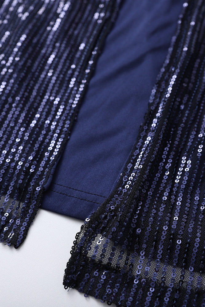 
                      
                        V-neck Navy Blue Sequin Long Dress with Keyhole
                      
                    