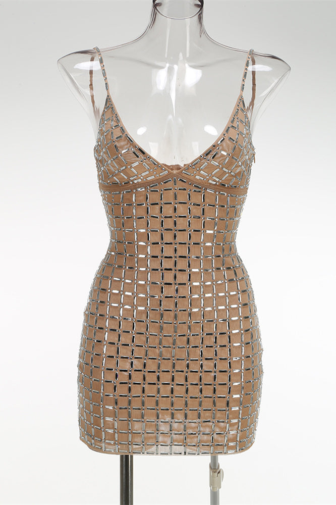
                      
                        V-neck Nude Hot Drill Bodycon Short Dress
                      
                    