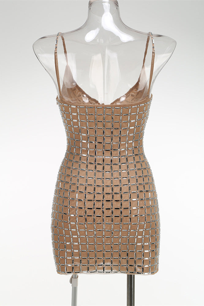 
                      
                        V-neck Nude Hot Drill Bodycon Short Dress
                      
                    