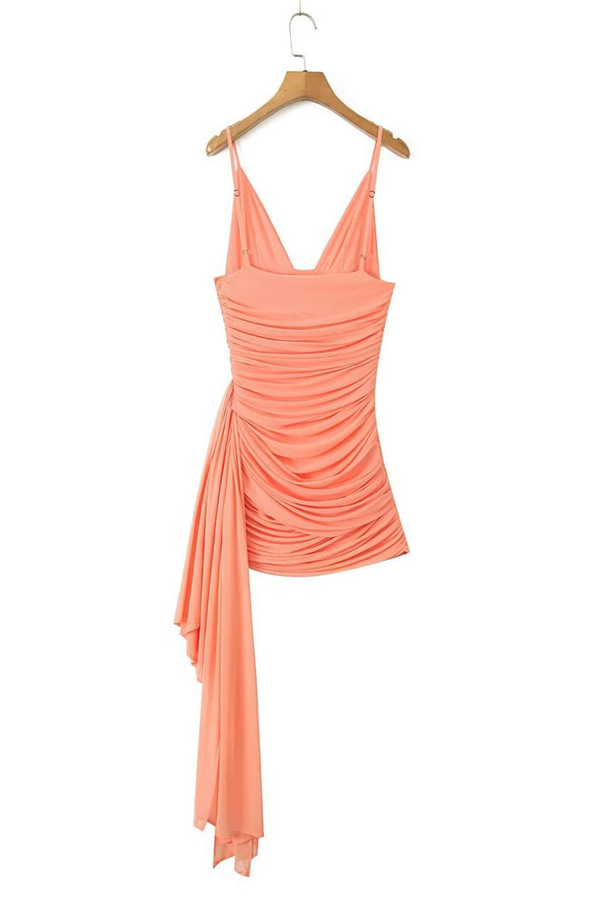 
                      
                        V-neck Orange Ruched Short Dress with Shawl
                      
                    