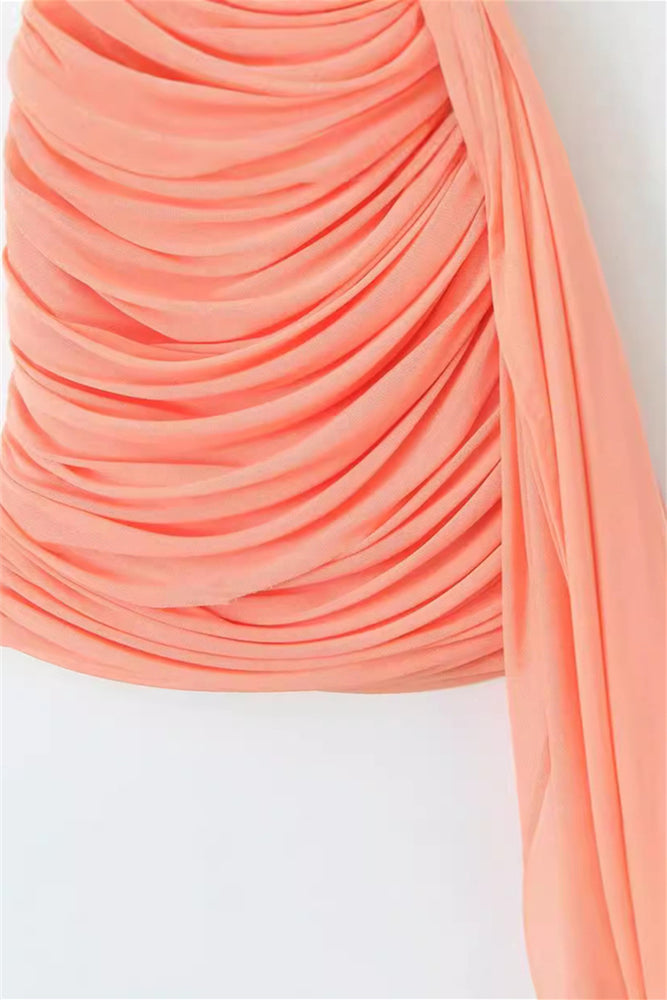 
                      
                        V-neck Orange Ruched Short Dress with Shawl
                      
                    