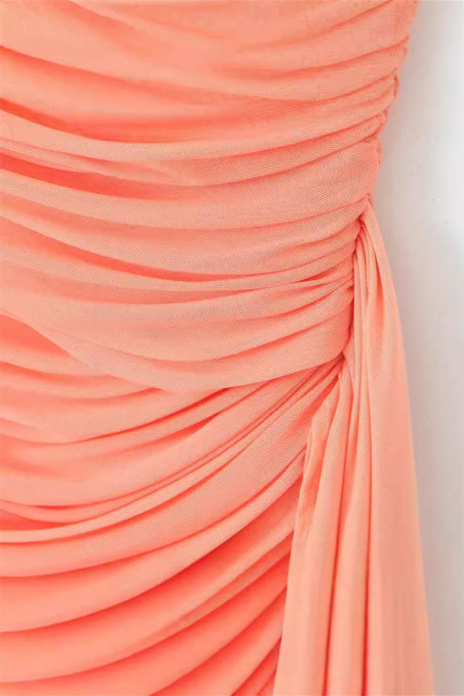 
                      
                        V-neck Orange Ruched Short Dress with Shawl
                      
                    