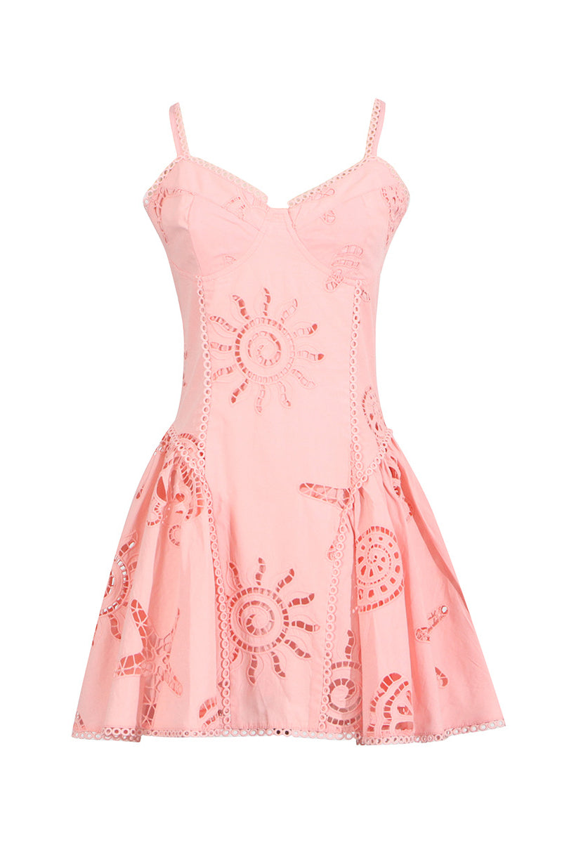 V-neck Pink Hollow A-line Short Dress – PollyBoutique