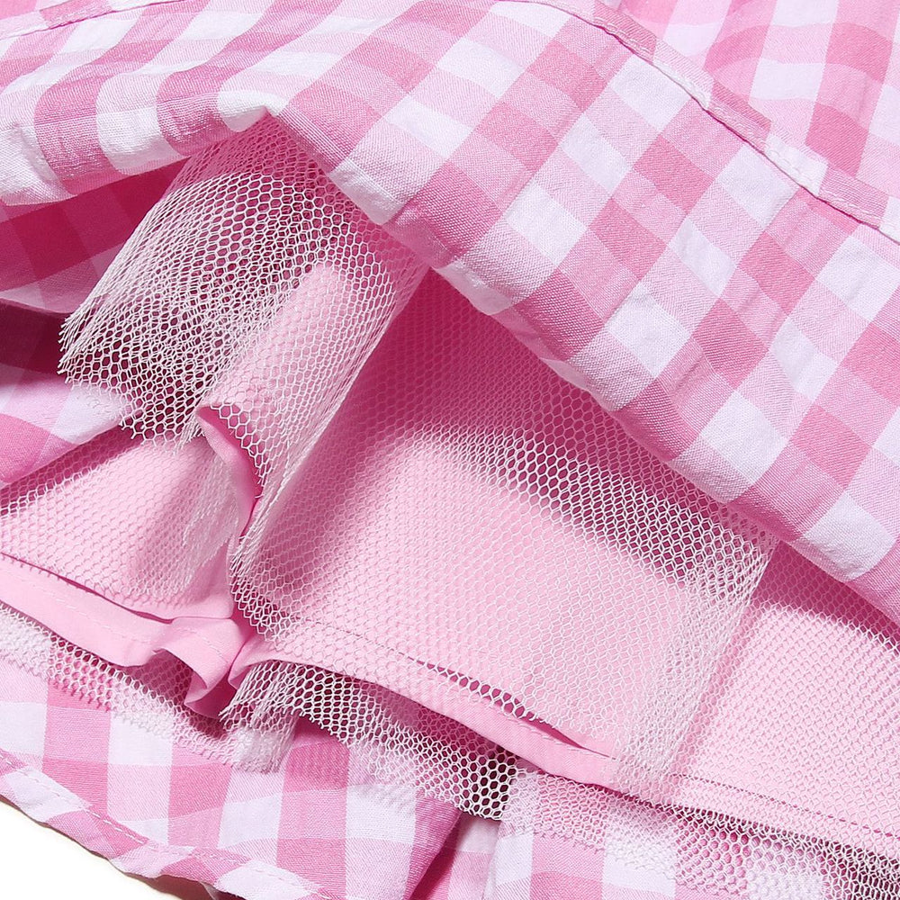 
                      
                        V-neck Pink and White Plaid Short Dress with Button
                      
                    