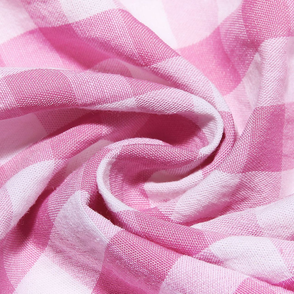 
                      
                        V-neck Pink and White Plaid Short Dress with Button
                      
                    