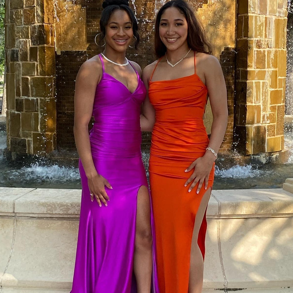 
                      
                        V-neck Purple Lace-up Ruched Mermaid Long Dress
                      
                    