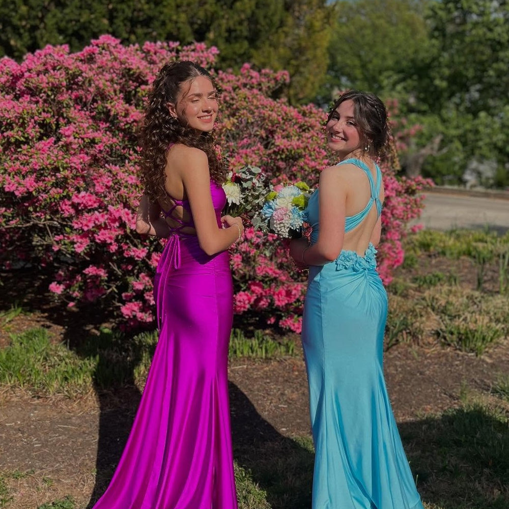 
                      
                        V-neck Purple Lace-up Ruched Mermaid Long Dress
                      
                    