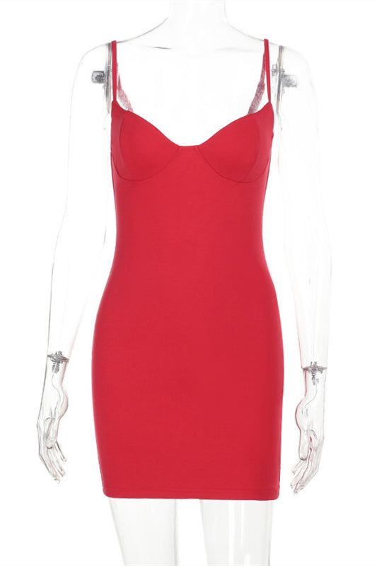 
                      
                        V-neck Red High Waist Bodycon Short Dress
                      
                    