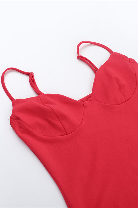 
                      
                        V-neck Red High Waist Bodycon Short Dress
                      
                    