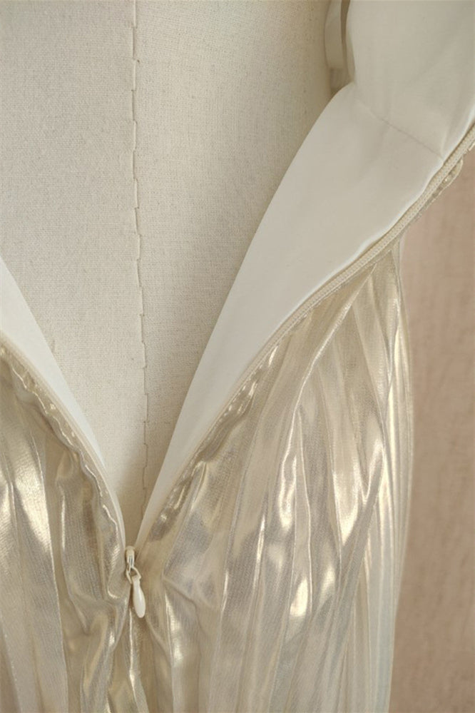 
                      
                        V-neck Silver Pleated A-line Long Dress
                      
                    