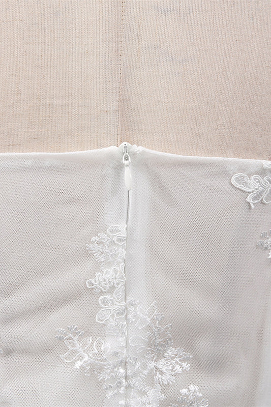 
                      
                        V-neck White Appliques Irregular Hem Mini Dress
                      
                    
