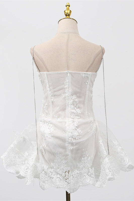 
                      
                        V-neck White Appliques Irregular Hem Mini Dress
                      
                    