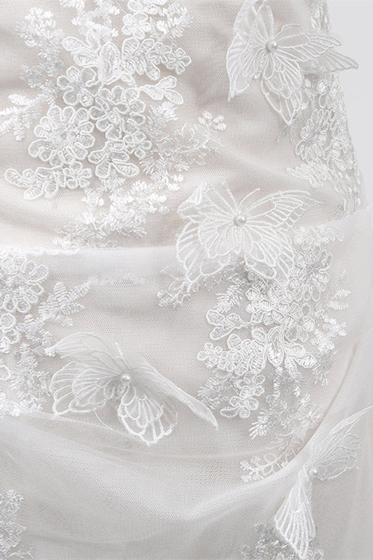 
                      
                        V-neck White Appliques Irregular Hem Mini Dress
                      
                    