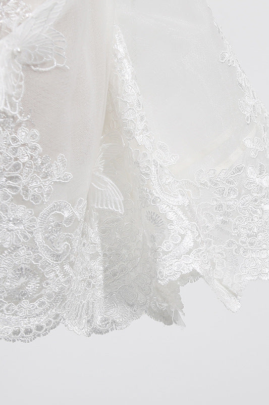 
                      
                        V-neck White Appliques Irregular Hem Mini Dress
                      
                    