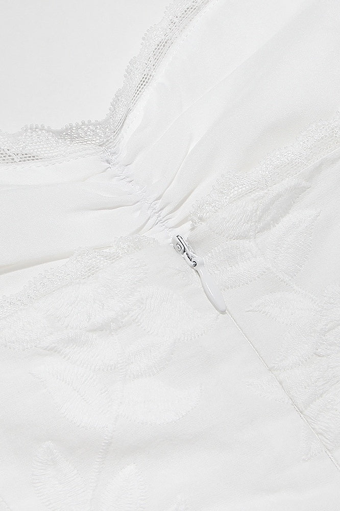 
                      
                        V-neck White Floral Ruffled Hem A-line Short Dress
                      
                    