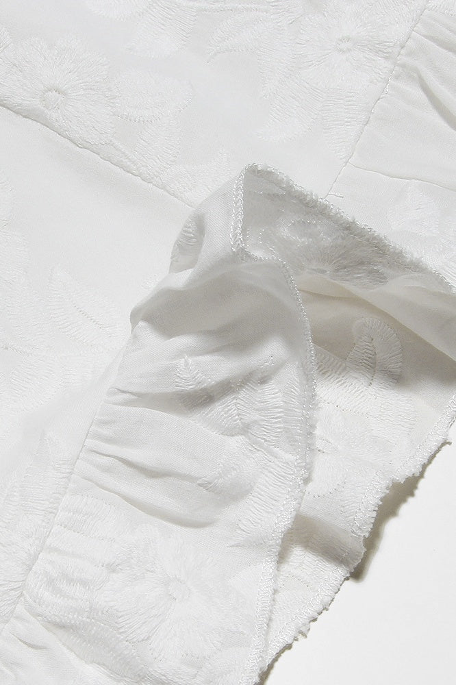 
                      
                        V-neck White Floral Ruffled Hem A-line Short Dress
                      
                    