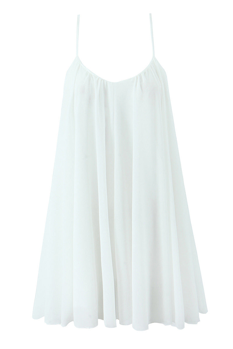 V-neck White Open Back A-line Mini Dress