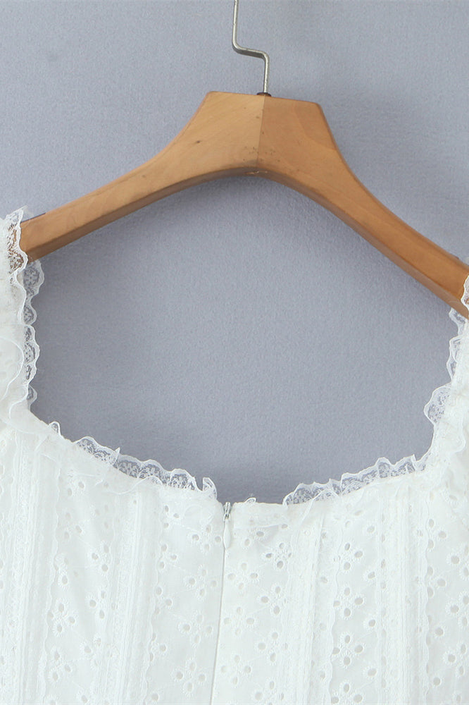 
                      
                        V-neck White Tie Front Lace Embroidery Short Dress
                      
                    