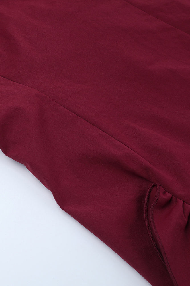
                      
                        V-neck Wine Red Ruffled Hem Long Dress with Slit
                      
                    