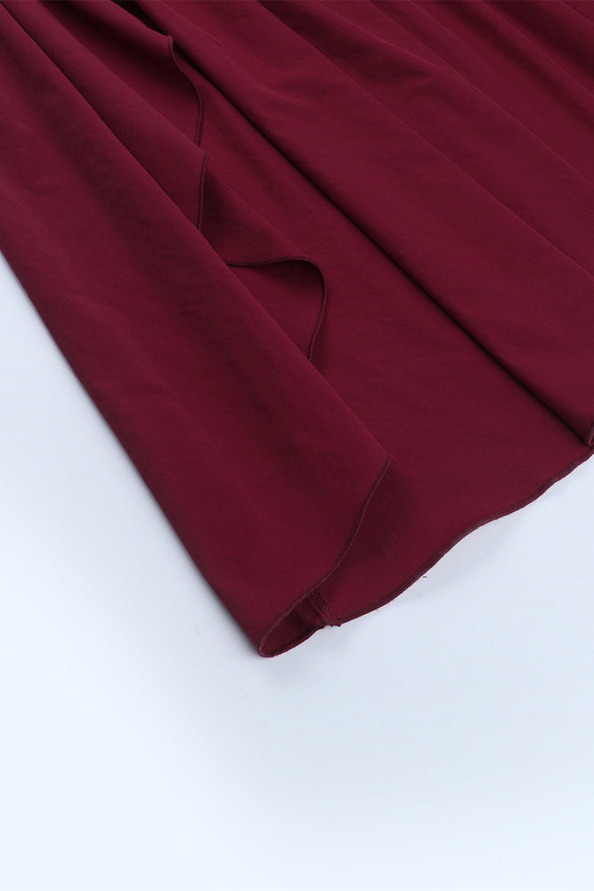 
                      
                        V-neck Wine Red Ruffled Hem Long Dress with Slit
                      
                    