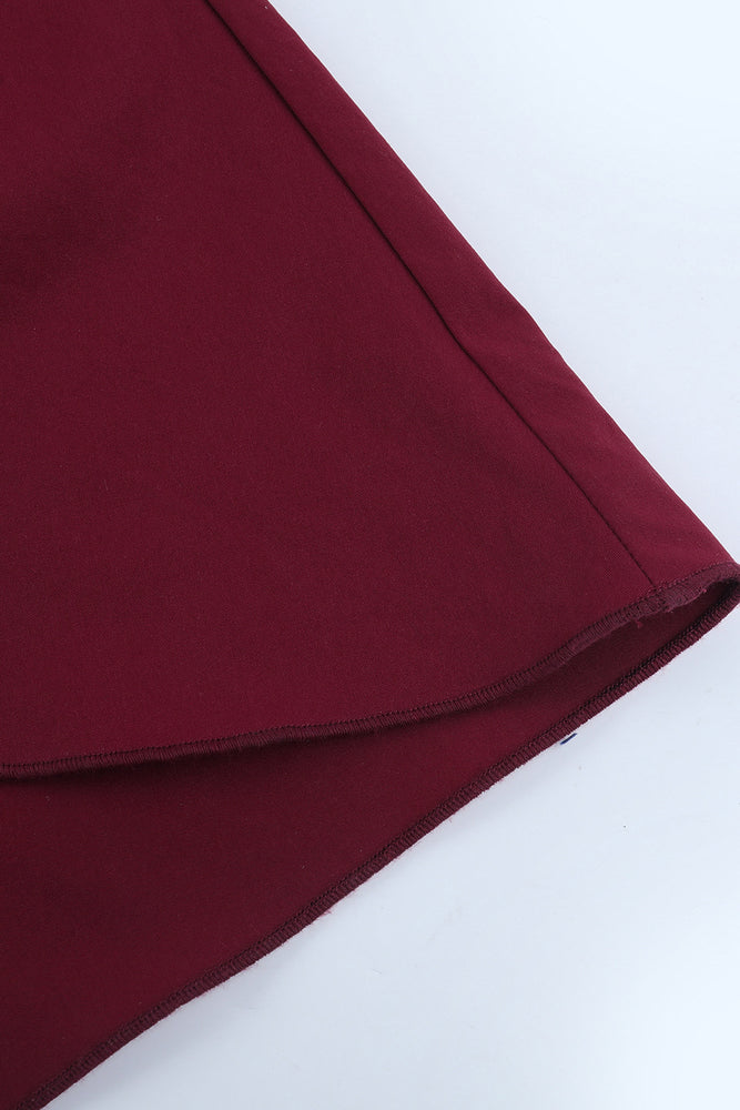 
                      
                        V-neck Wine Red Ruffled Hem Long Dress with Slit
                      
                    
