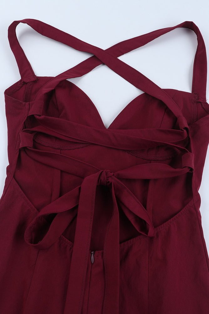 
                      
                        V-neck Wine Red Ruffled Hem Long Dress with Slit
                      
                    