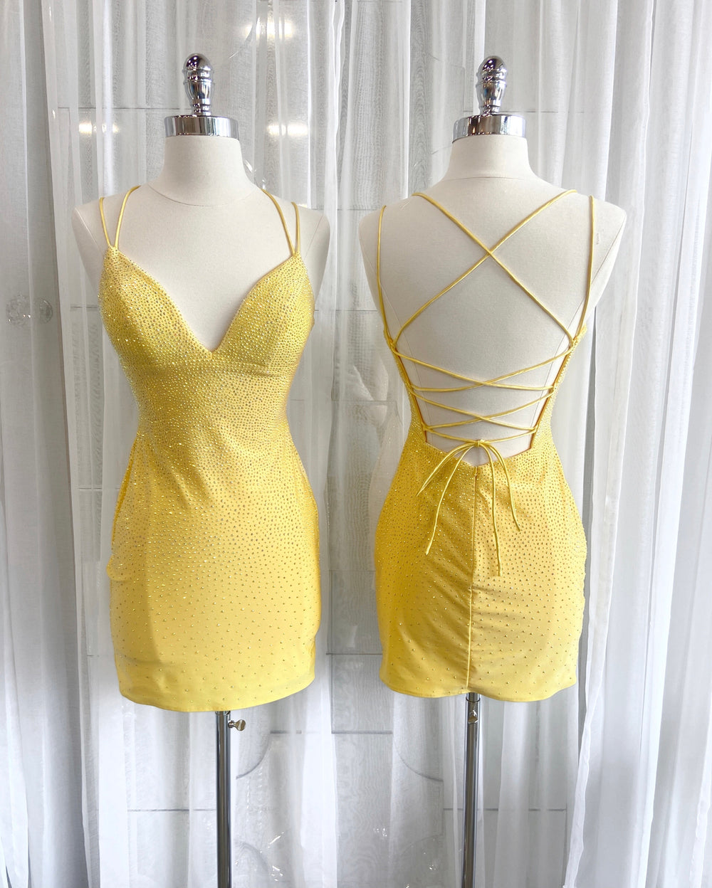 V-neck Yellow Beaded Short Homecoming Dress PollyBoutique V-neck Yellow Beaded Short Homecoming Dress PollyBoutique