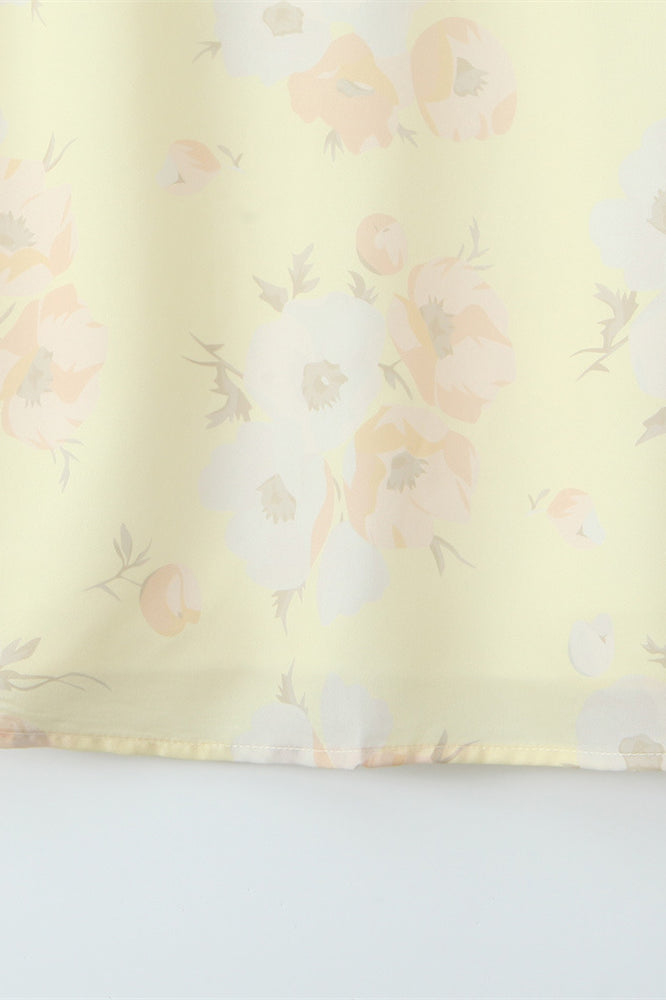 
                      
                        V-neck Yellow Floral Print Ruffled Hem Short Dress
                      
                    