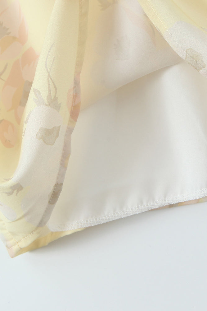 
                      
                        V-neck Yellow Floral Print Ruffled Hem Short Dress
                      
                    