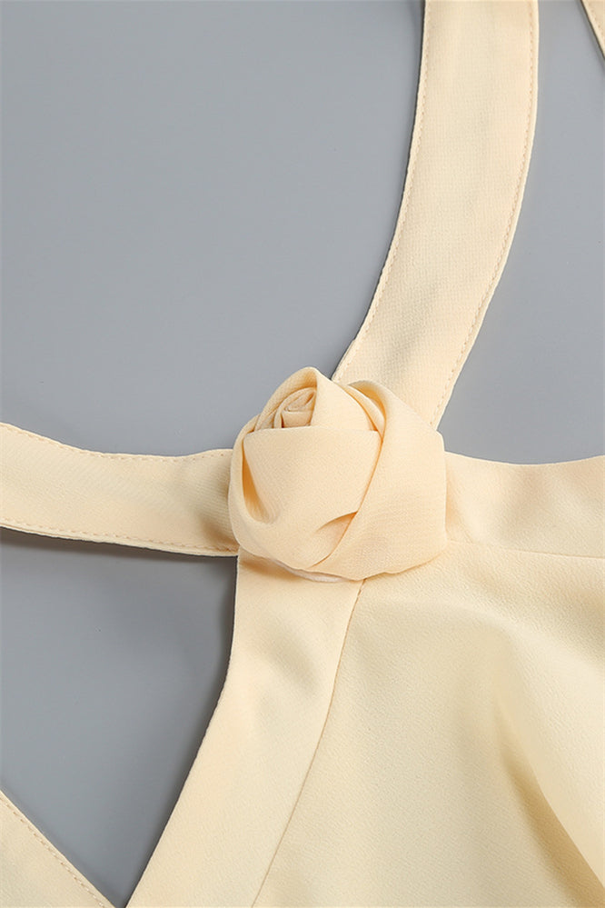 
                      
                        V-neck Yellow Tiered A-line Long Dress with Rosette
                      
                    