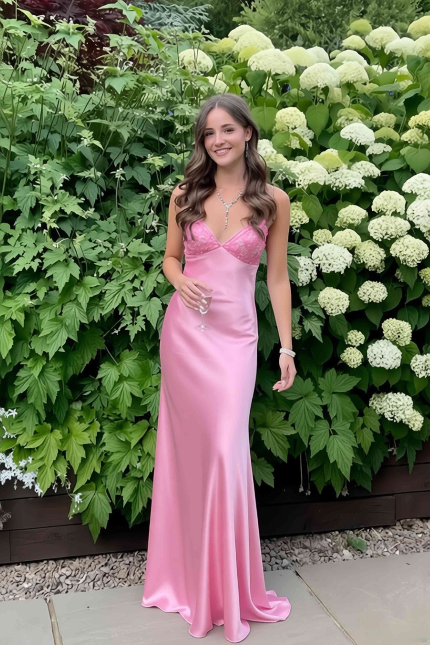 V-neck Blue Beaded Back Tie A-line Long Dress