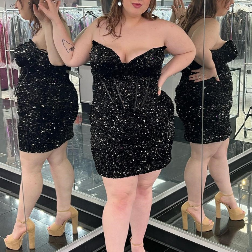 
                      
                        Strapless Red Sequin Bodycon Short Dress
                      
                    