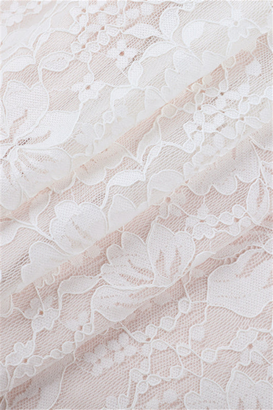 V-neck Ivory Floral Lace Sheath Long Dress