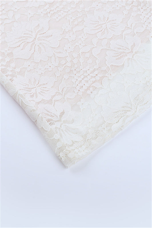 V-neck Ivory Floral Lace Sheath Long Dress