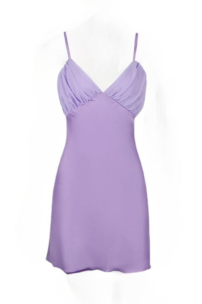 V-neck Lavender Back Tie Short Party Dress