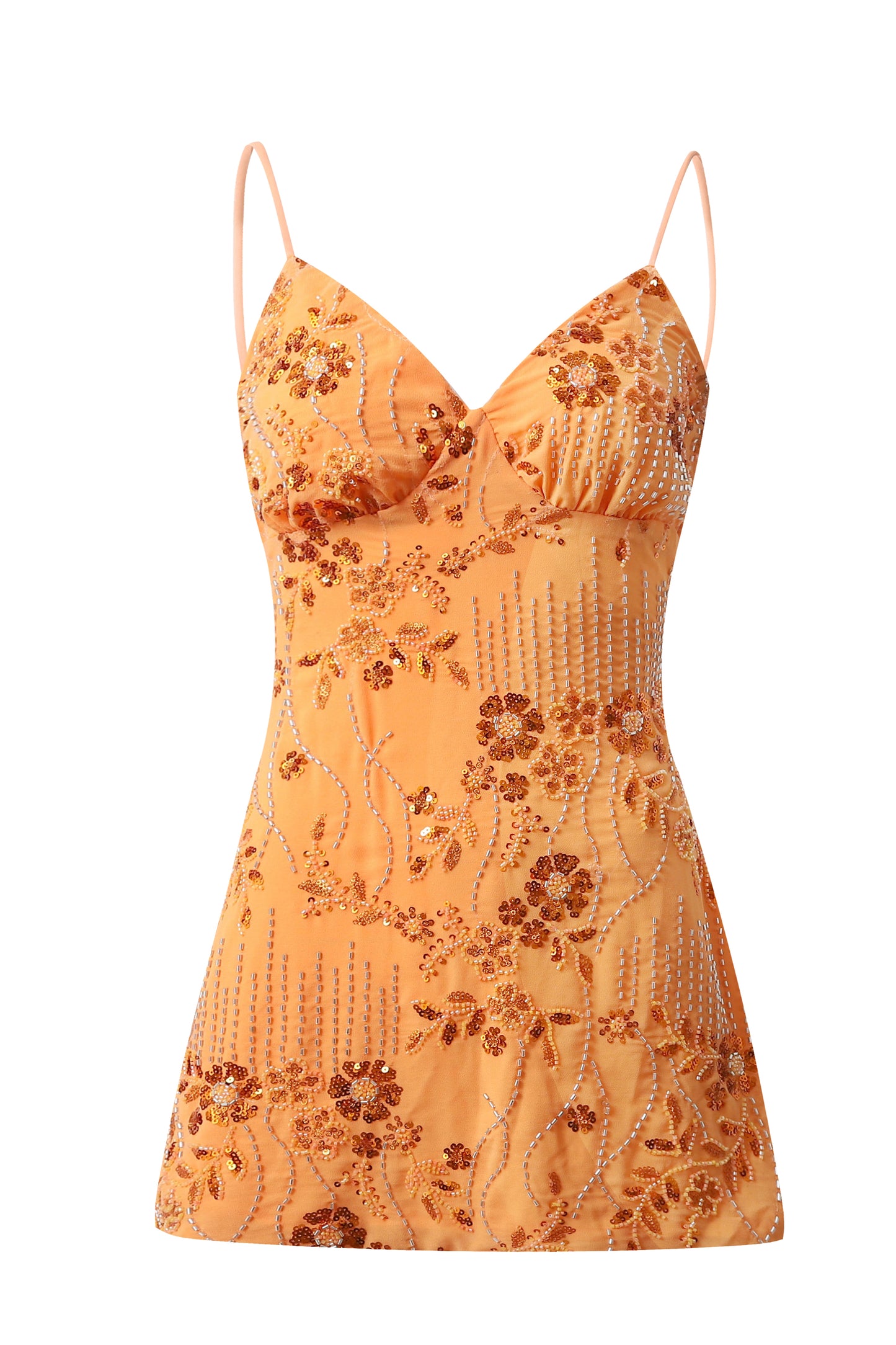 V-neck Orange Beaded Bodycon Short Dress PollyBoutique V-neck Orange Beaded Bodycon Short Dress PollyBoutique