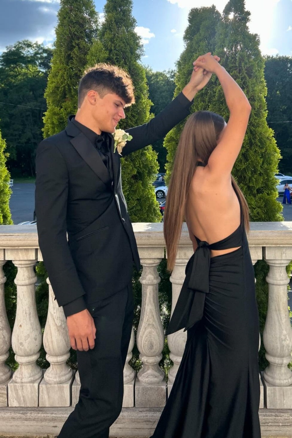Plunge Neck Pink Open Back Mermaid Long Dress