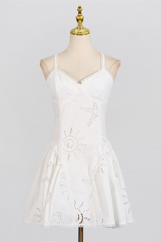 V-neck Pink Hollow A-line Short Dress