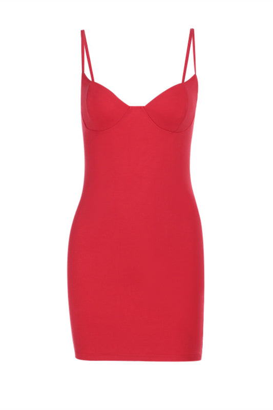 V-neck Red High Waist Bodycon Short Dress