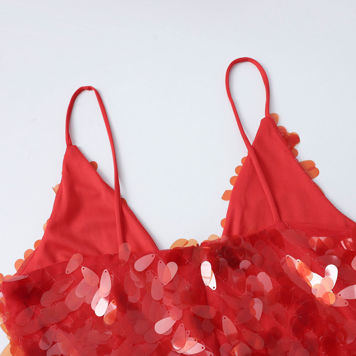 V-neck Red Sequin Maxi Dress with Keyhole