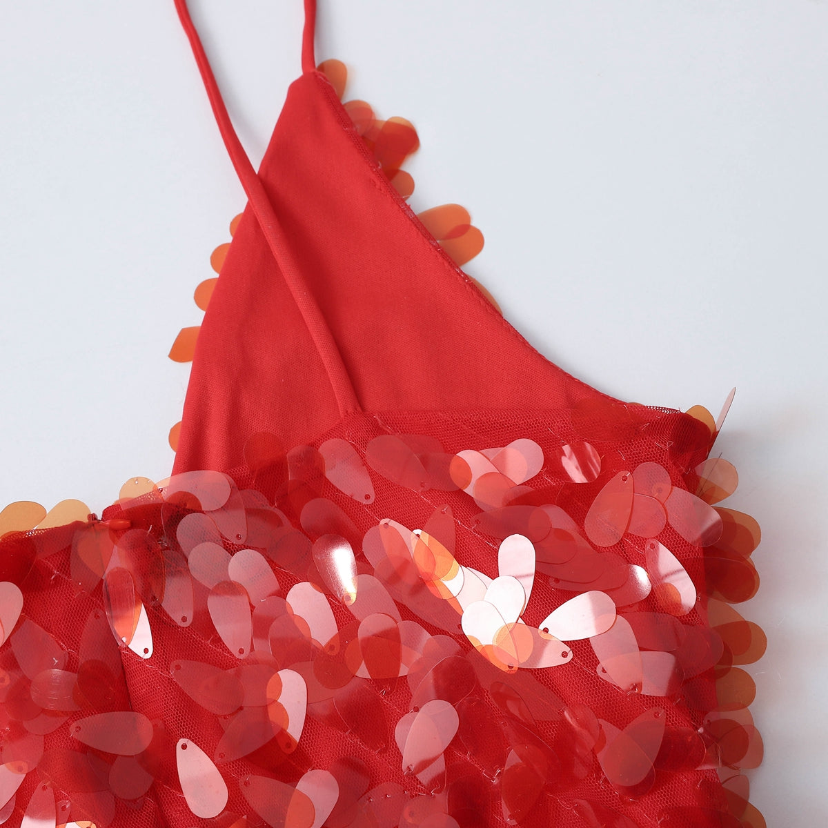 V-neck Red Sequin Maxi Dress with Keyhole