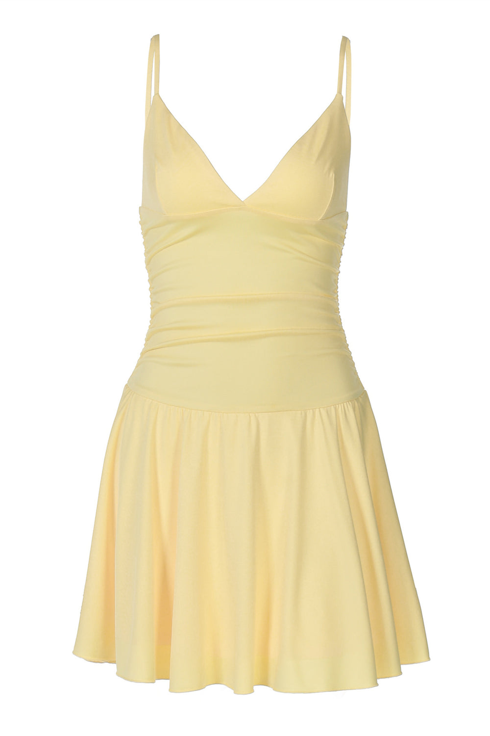 V-neck Yellow A-line Short Dress
