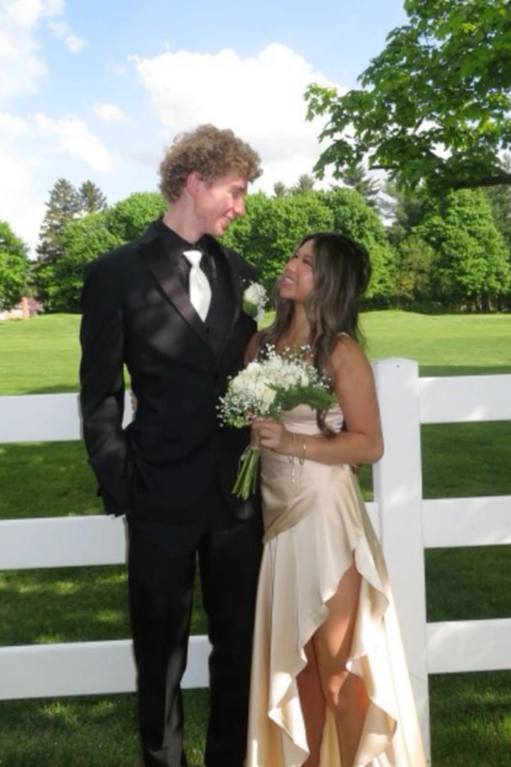 V-neck Yellow Ruffled Hem Maxi Dress with Slit