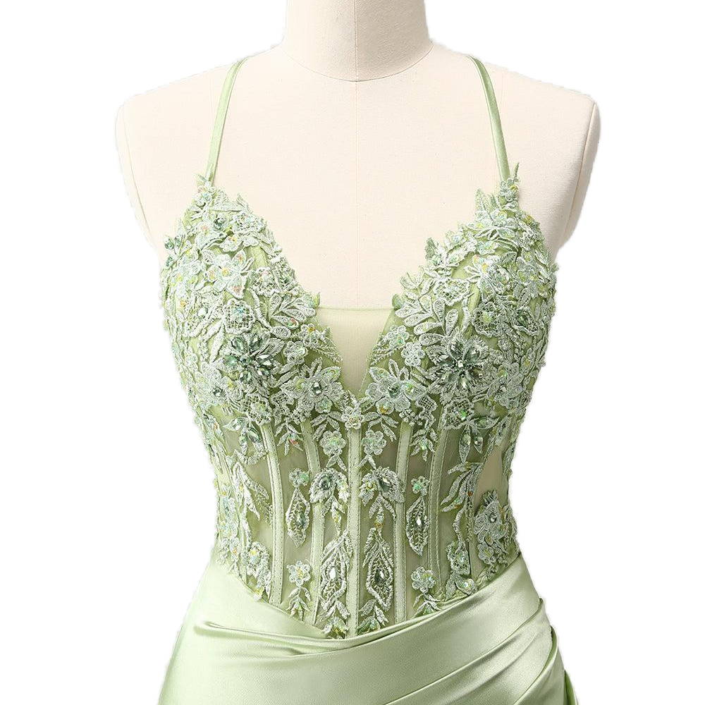 
                      
                        V Neck Green Appliques Bodycon Short Dress
                      
                    