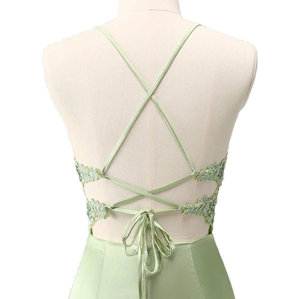 
                      
                        V Neck Green Appliques Bodycon Short Dress
                      
                    