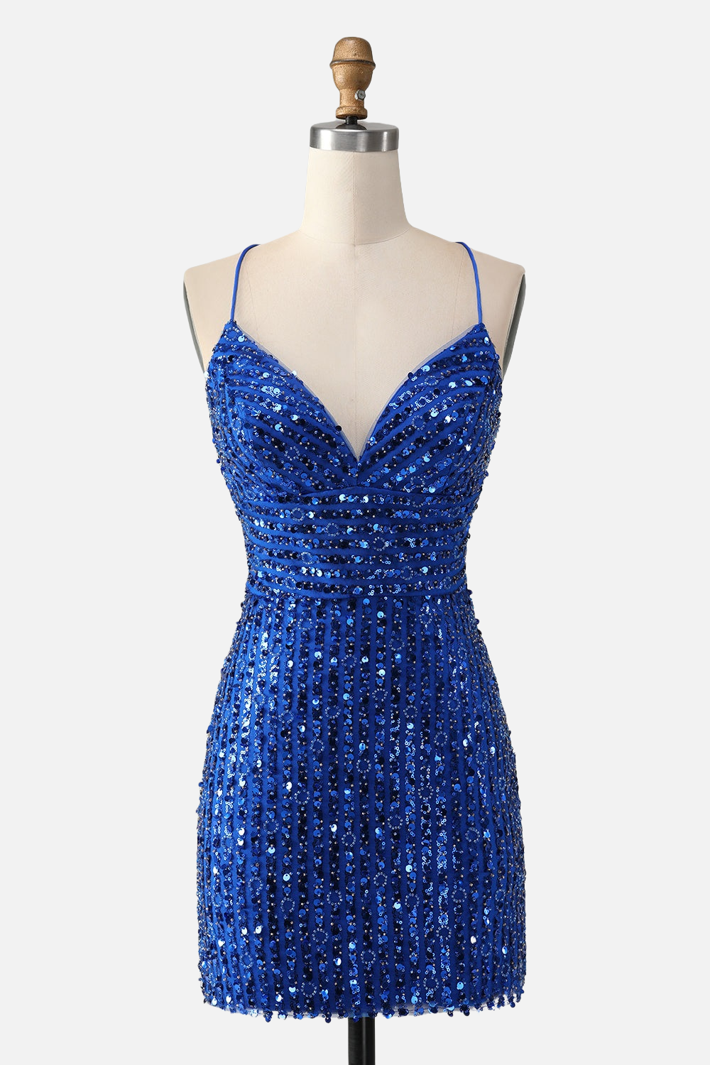 V Neck Royal Blue Sequin Bodycon Short Dress