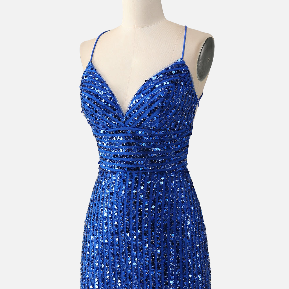 
                      
                        V Neck Royal Blue Sequin Bodycon Short Dress
                      
                    